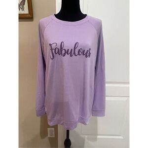 Isaac Mizrahi purple crewneck sweatshirt with design